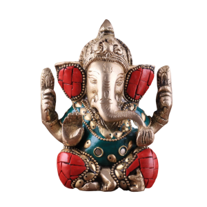 Pure Brass Lord Ganesha | 5" x 4" x 2.5" | 0.8 kg | Stone Inlay Work | Portable Sacred Art | Perfect Gift Size | Jaipurio